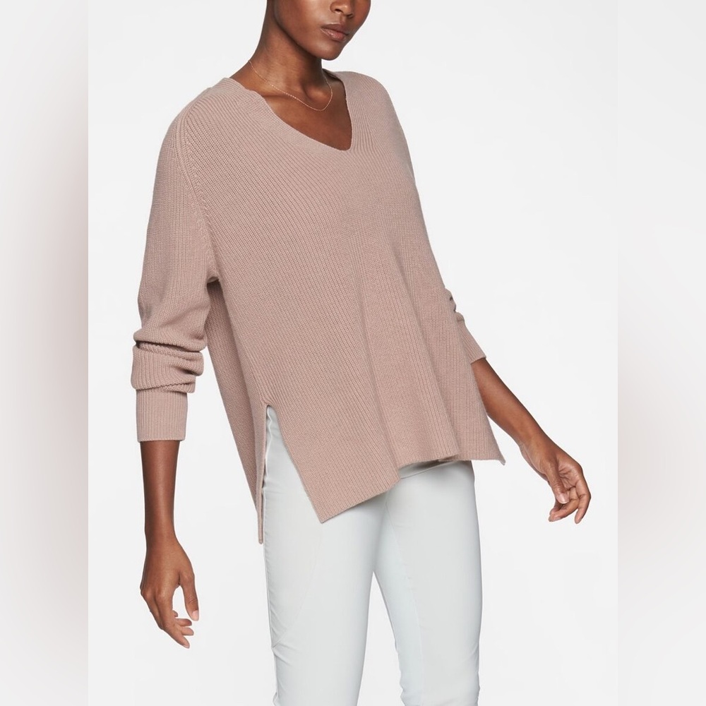 Athleta V-Neck Sweater in Light Brown